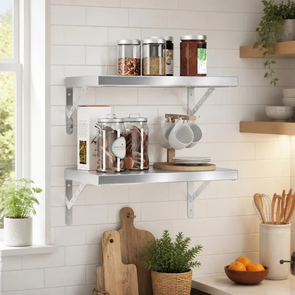 Wall Shelves for Bedroom 50x30 cm Silver Floating Shelving Storage Display 2 Piece