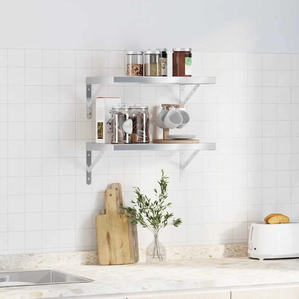 Wall Shelves for Bedroom 50x30 cm Silver Floating Shelving Storage Display 2 Piece