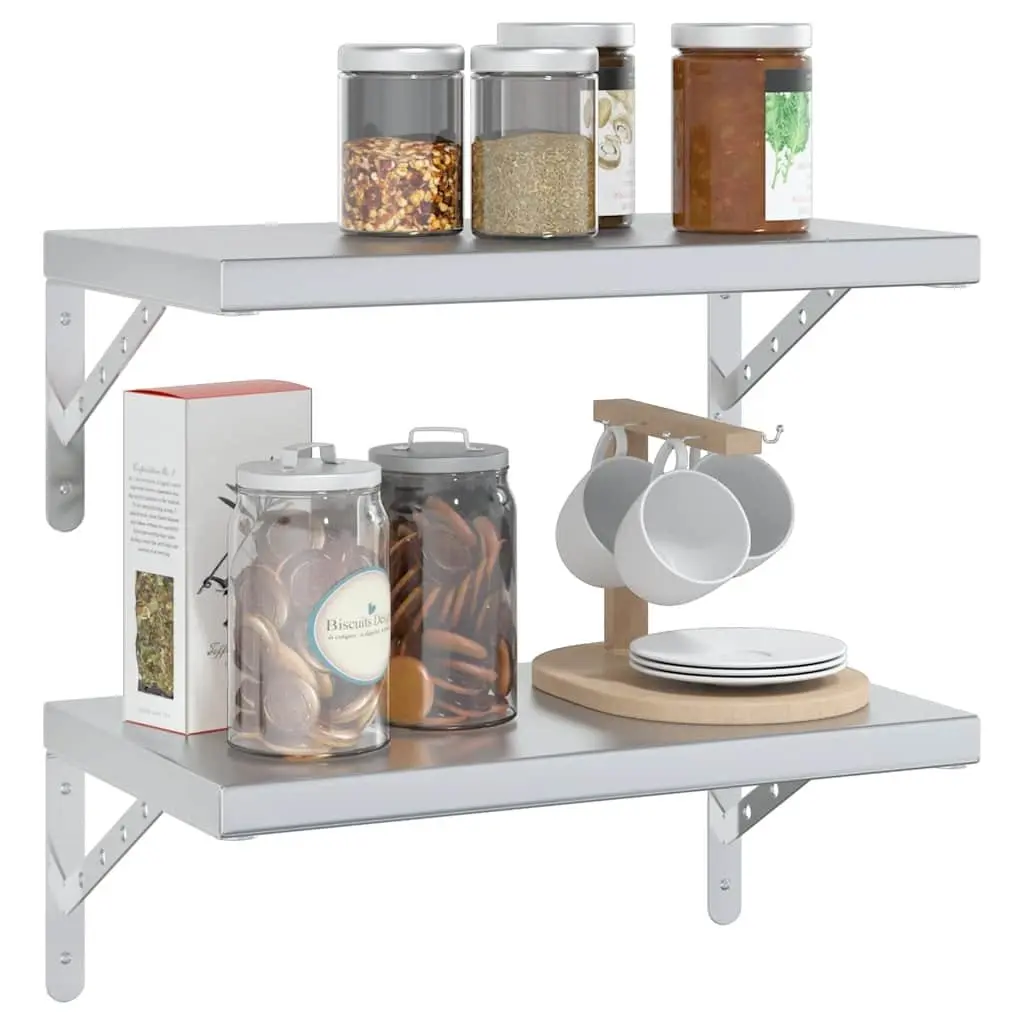 Wall Shelves for Bedroom 50x30 cm Silver Floating Shelving Storage Display 2 Piece