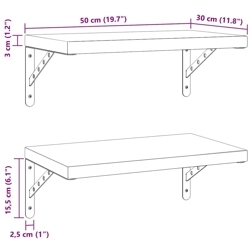 Wall Shelves for Bedroom 50x30 cm Silver Floating Shelving Storage Display 2 Piece