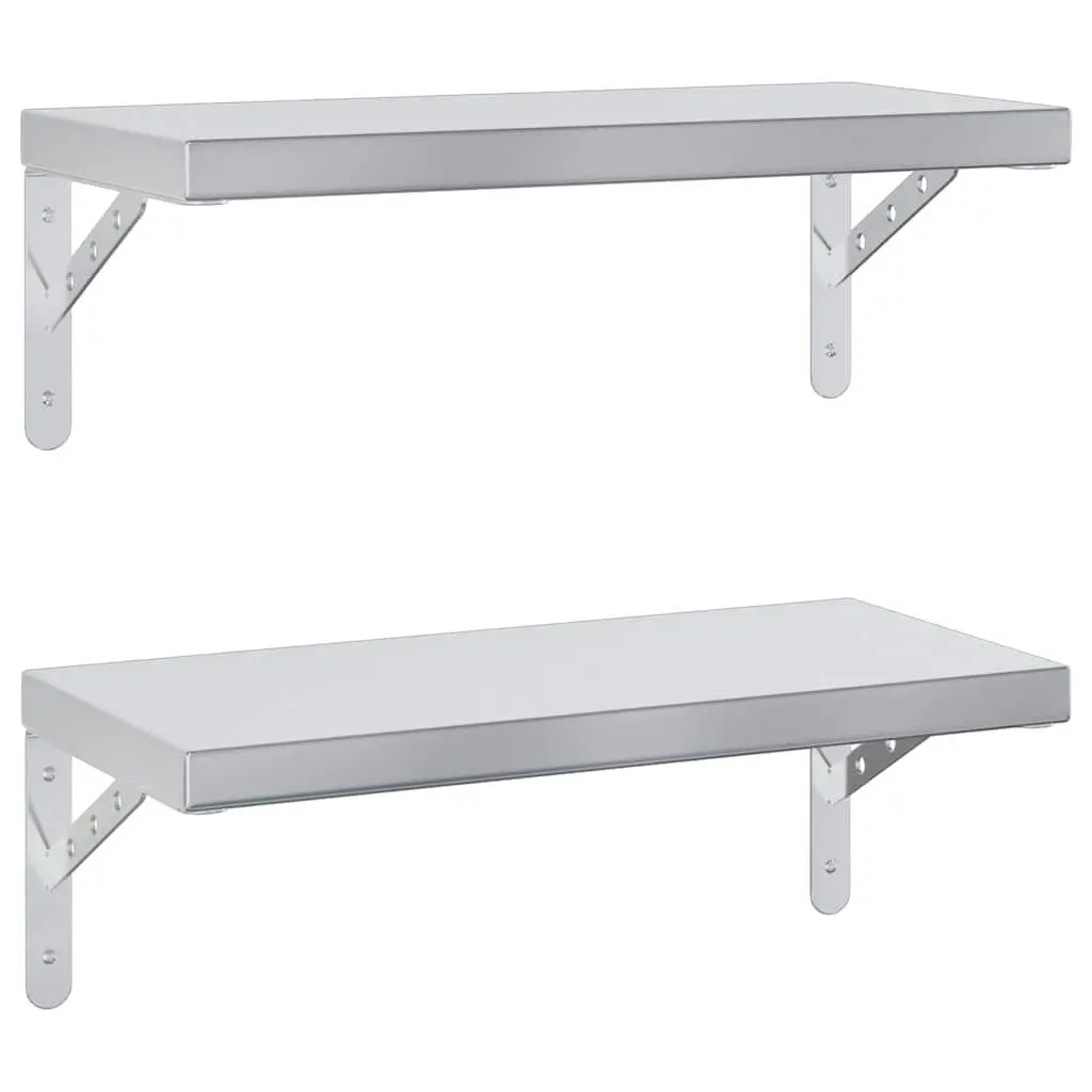 Wall Shelves for Home 50x23.5 cm Silver Floating Storage Display Rack 2 Piece