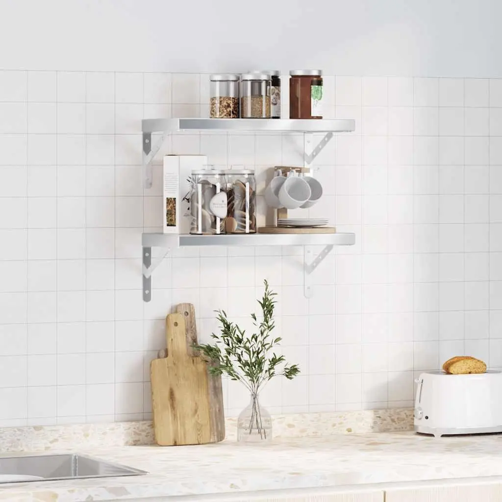 Wall Shelves for Home 50x23.5 cm Silver Floating Storage Display Rack 2 Piece