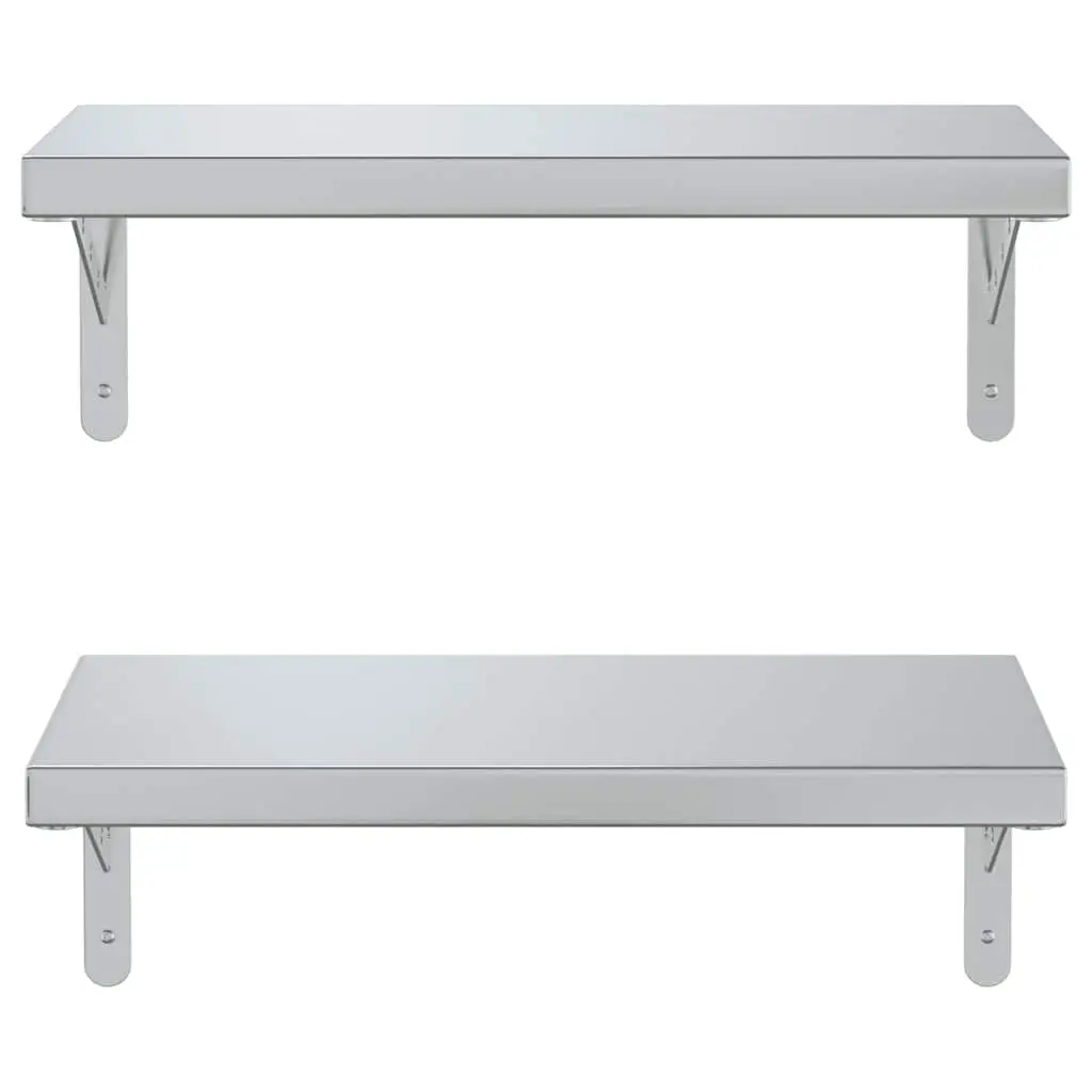 Wall Shelves for Home 50x23.5 cm Silver Floating Storage Display Rack 2 Piece