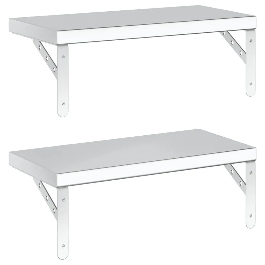 Wall Shelves for Home 50x23.5 cm Silver Floating Storage Display Rack 2 Piece