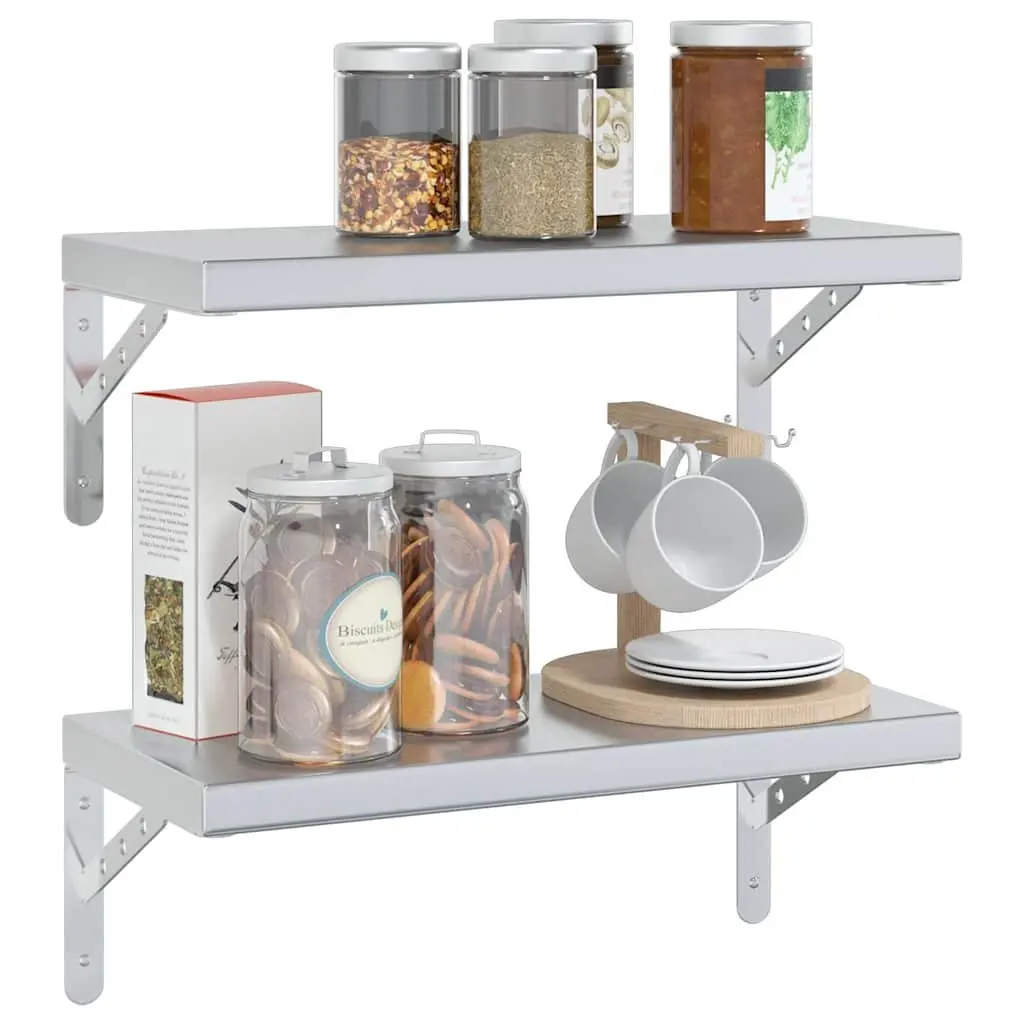 Wall Shelves for Home 50x23.5 cm Silver Floating Storage Display Rack 2 Piece