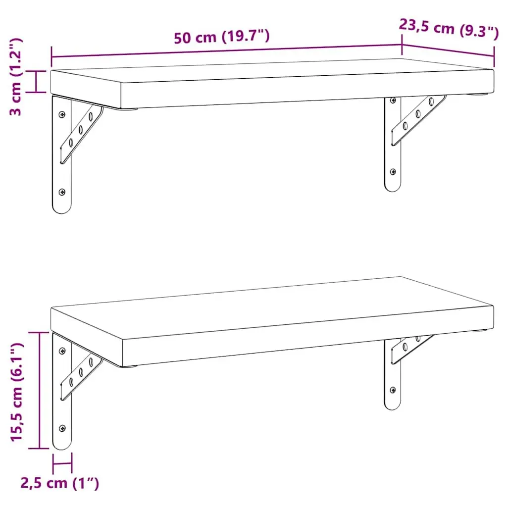Wall Shelves for Home 50x23.5 cm Silver Floating Storage Display Rack 2 Piece