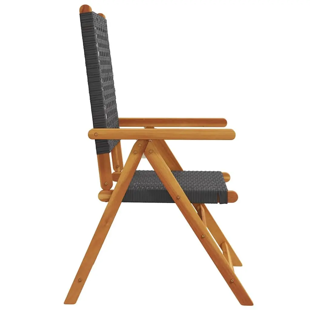 Reclining Garden Chairs Set for Outdoor Use 6 Piece Black Poly Rattan Acacia Wood Folding