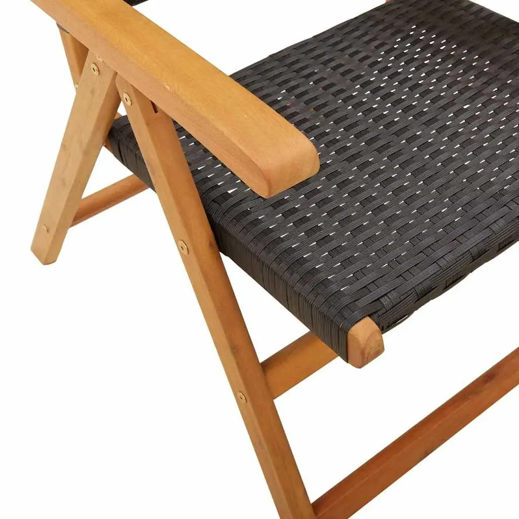 Reclining Garden Chairs Set for Outdoor Use 6 Piece Black Poly Rattan Acacia Wood Folding