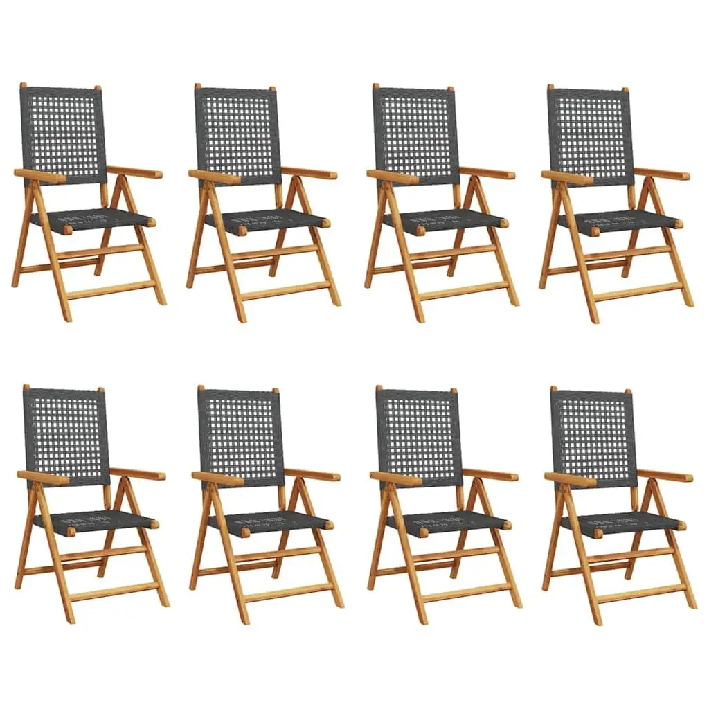 Reclining Garden Chairs Set 8 Piece Outdoor Black PE Rattan Solid Wood