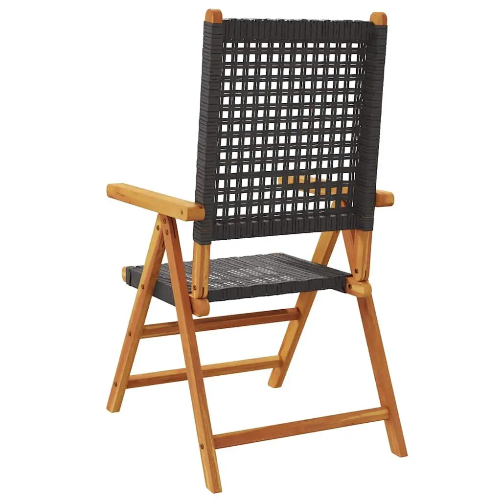 Reclining Garden Chairs Set 8 Piece Outdoor Black PE Rattan Solid Wood