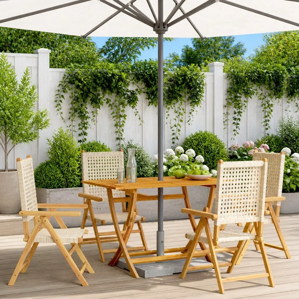 Reclining Garden Chairs Set 4 pcs Outdoor Beige Poly Rattan Wood
