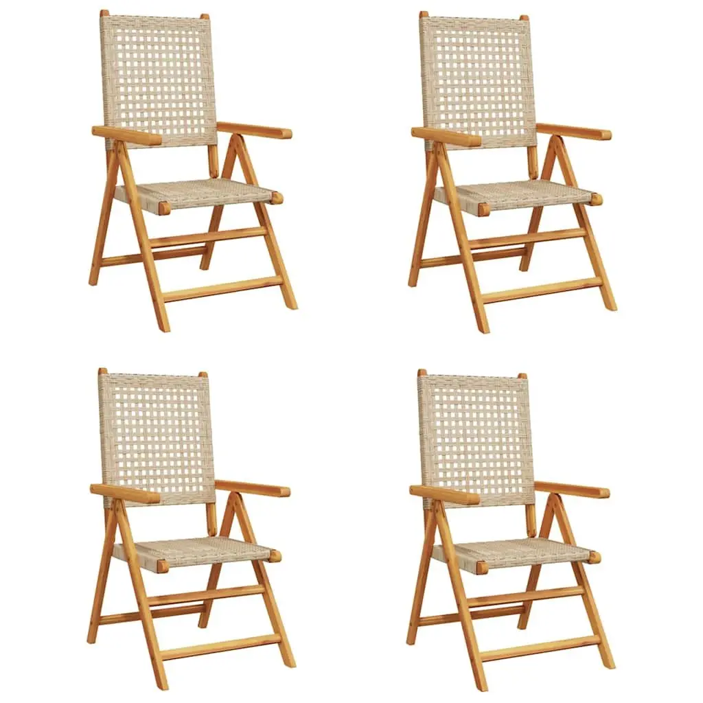 Reclining Garden Chairs Set 4 pcs Outdoor Beige Poly Rattan Wood