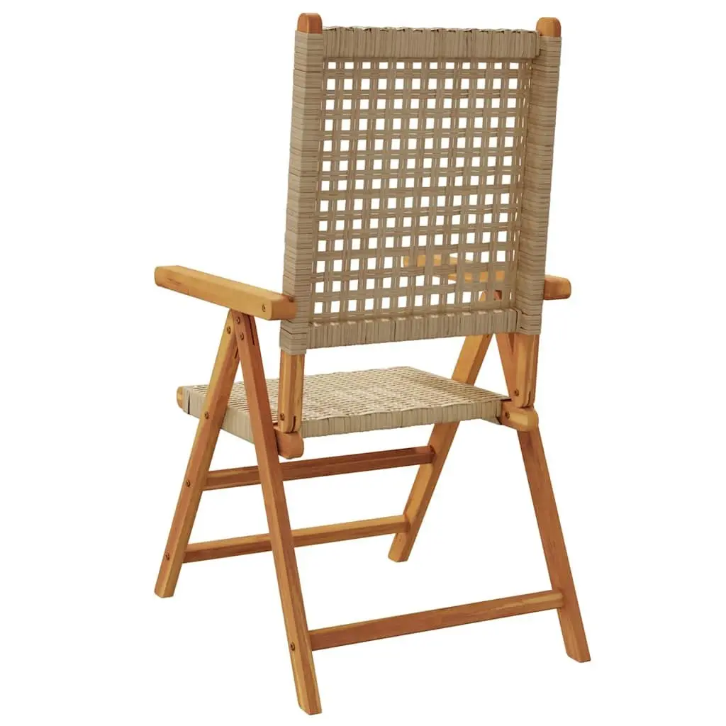 Reclining Garden Chairs Set 4 pcs Outdoor Beige Poly Rattan Wood