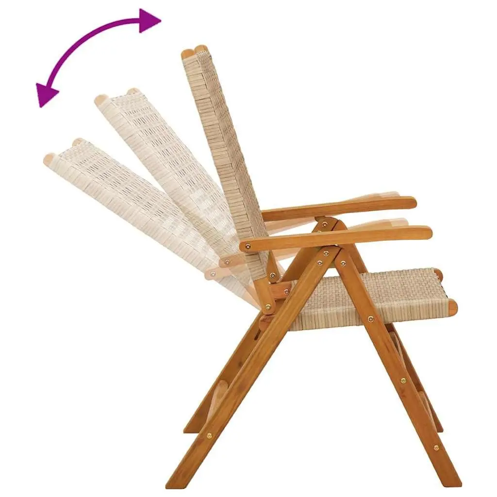 Reclining Garden Chairs Set 4 pcs Outdoor Beige Poly Rattan Wood