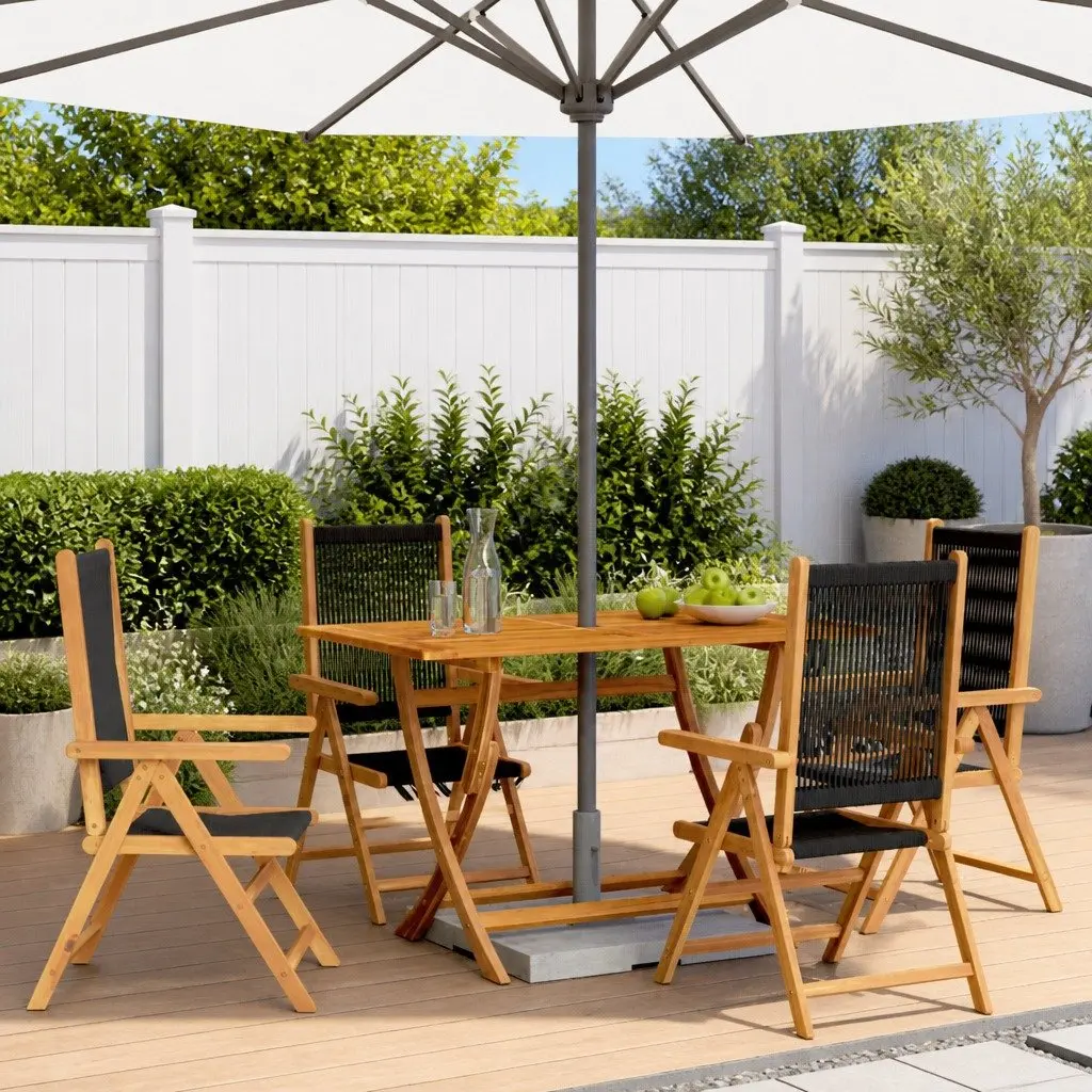Reclining Garden Chairs Set of 4 Outdoor Black Wooden Folding Patio