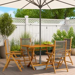 4 Pcs Grey Wooden Reclining Garden Chairs - Specs Inside