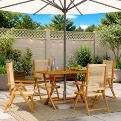 4 Beige Folding Garden Chairs with Reclining Backrest Function