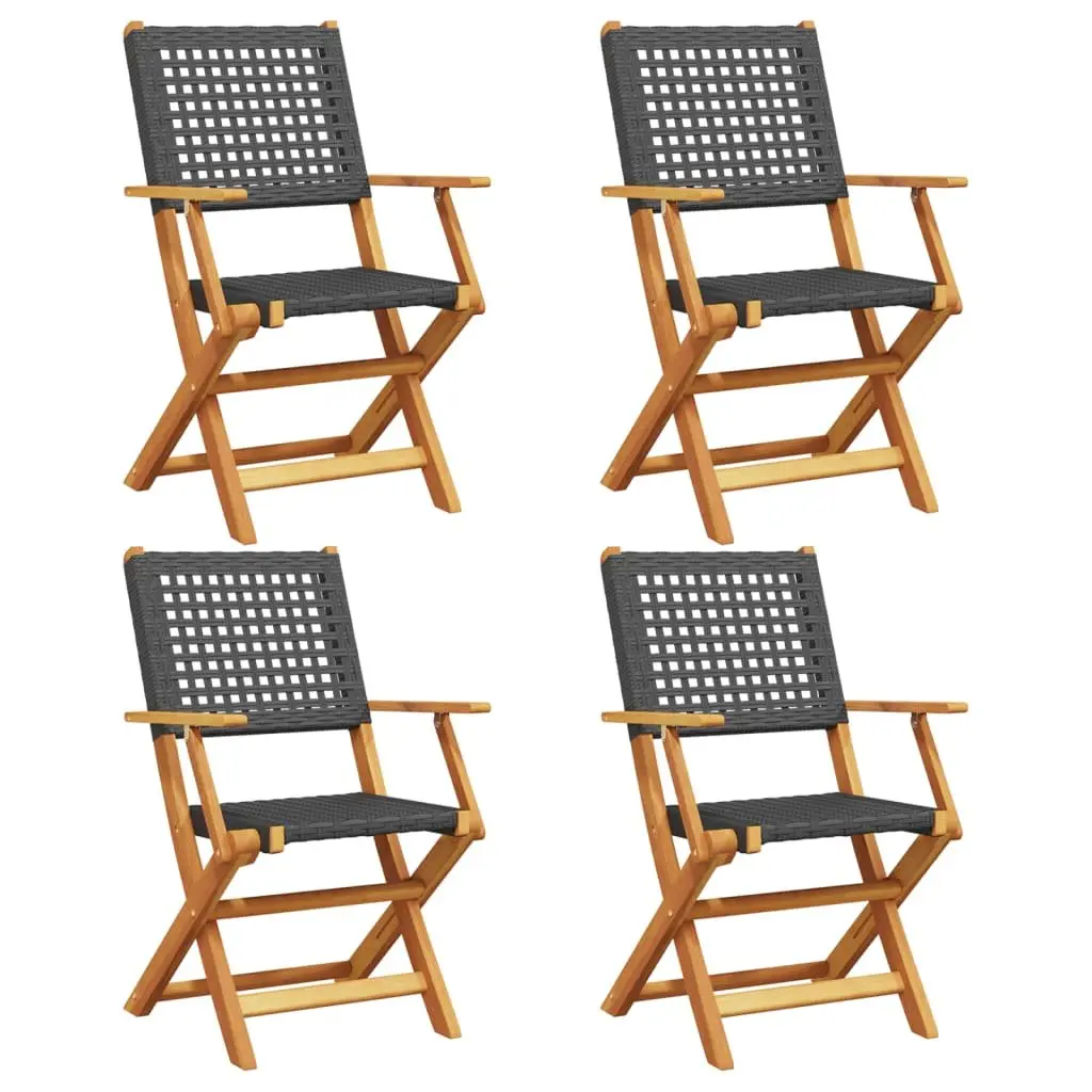 Folding Garden Chairs Set of 4 Outdoor Black Poly Rattan Wood Patio