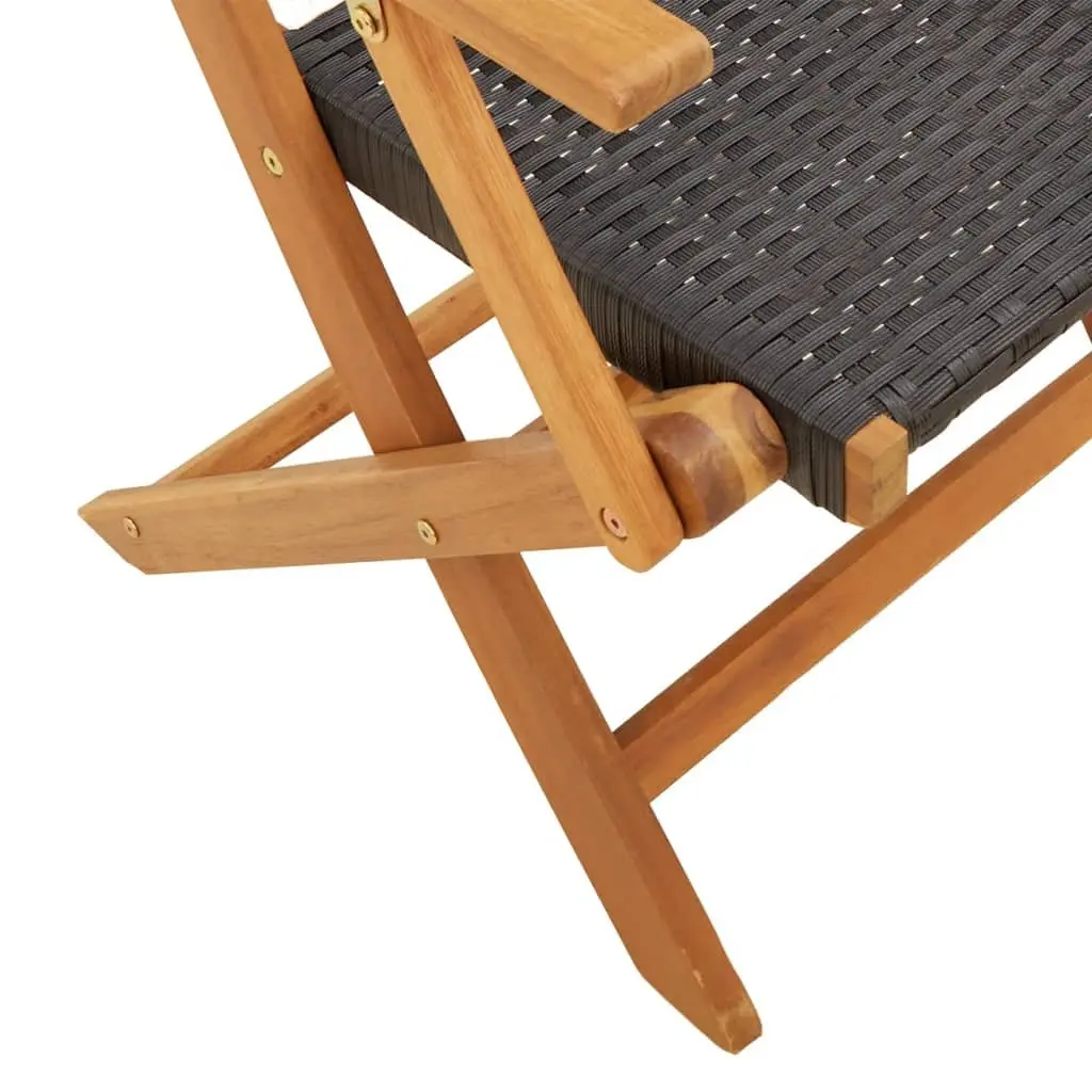 Folding Garden Chairs Set of 4 Outdoor Black Poly Rattan Wood Patio