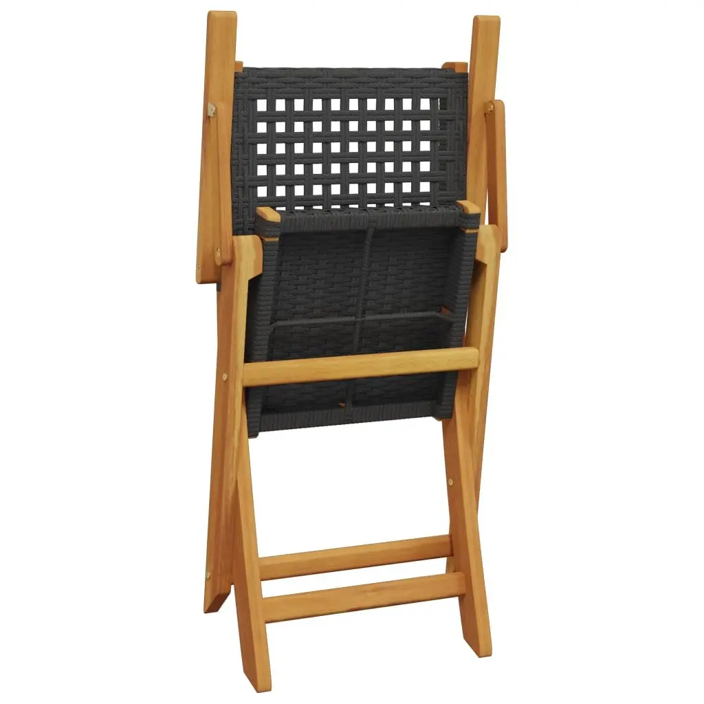 Folding Garden Chairs Set of 4 Outdoor Black Poly Rattan Wood Patio