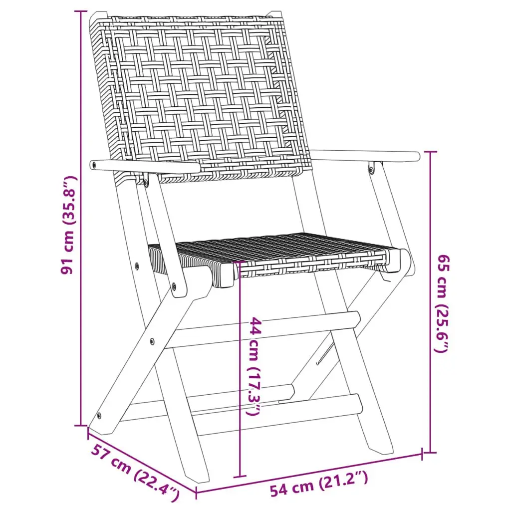Folding Garden Chairs Set of 4 Outdoor Black Poly Rattan Wood Patio