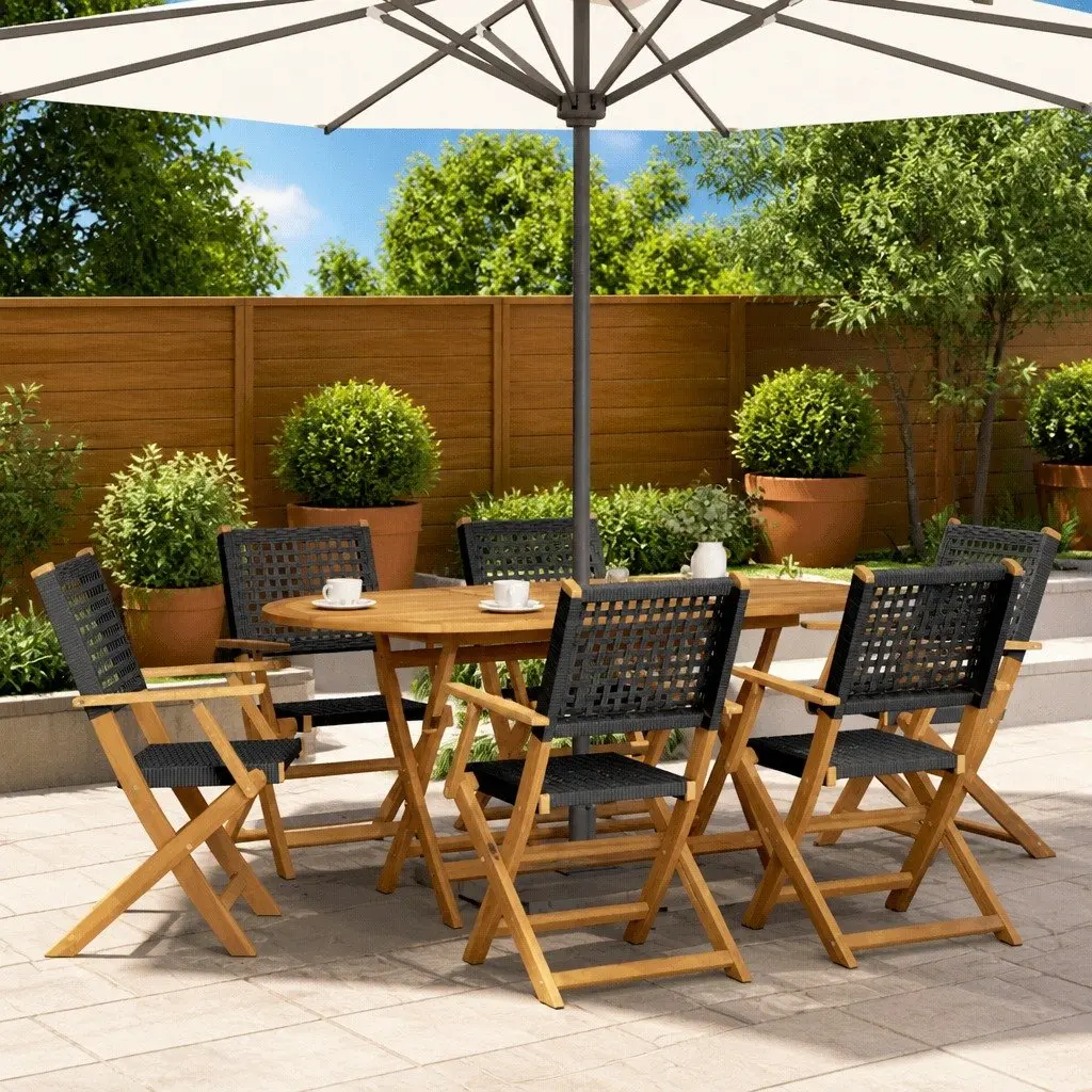 Folding Chairs Outdoor Garden Patio Balcony 6 Piece Black Poly Rattan