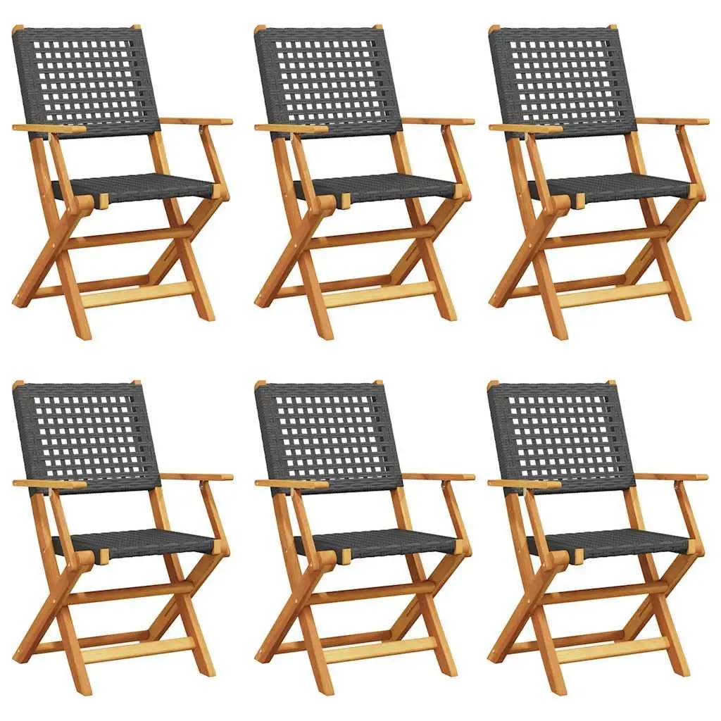 Folding Chairs Outdoor Garden Patio Balcony 6 Piece Black Poly Rattan
