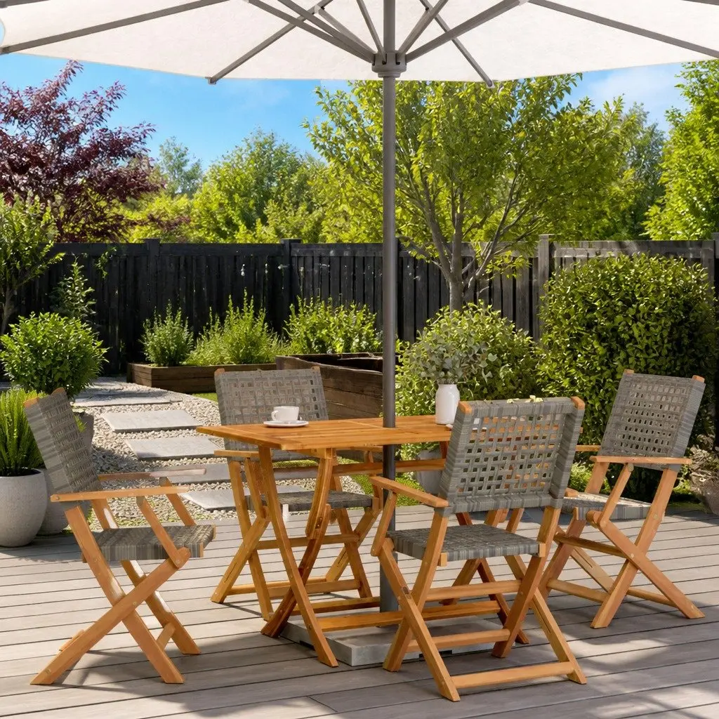 Grey Poly Rattan Folding Garden Chairs