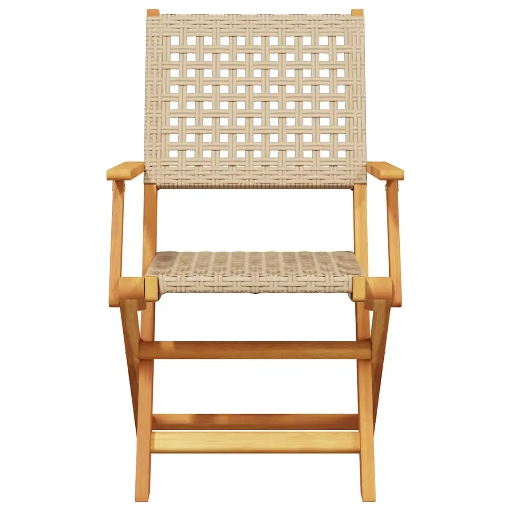 Folding Garden Chairs Outdoor Beige Poly Rattan Solid Wood 4 Piece