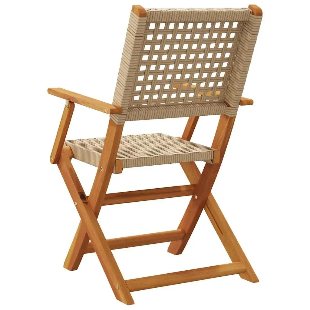 Folding Garden Chairs Outdoor Beige Poly Rattan Solid Wood 4 Piece