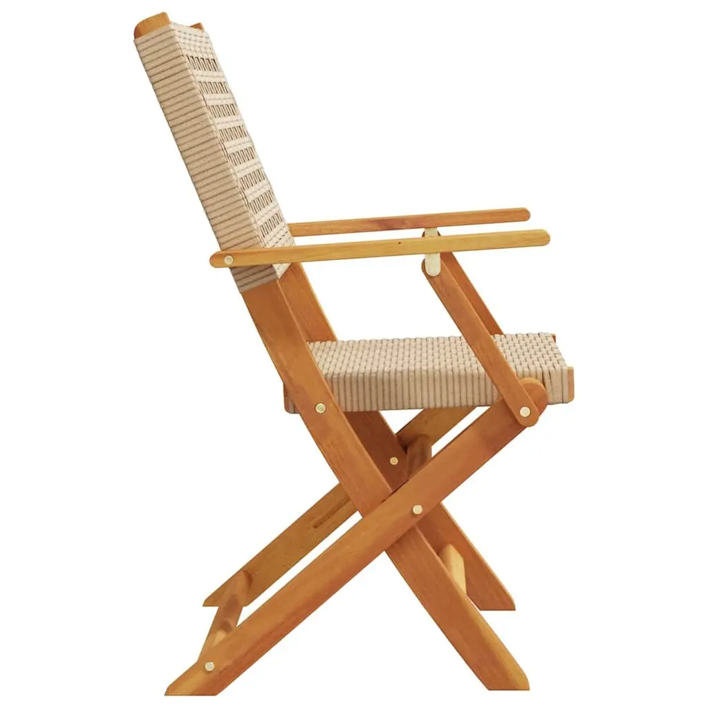 Folding Garden Chairs Outdoor Beige Poly Rattan Solid Wood 4 Piece