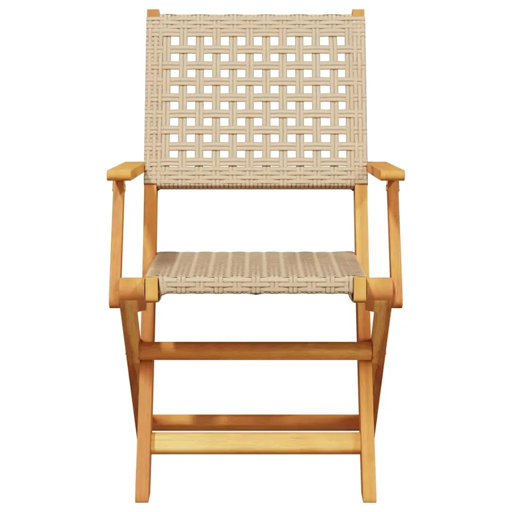Folding Garden Chairs Outdoor Use 6 Piece Beige Poly Rattan Solid Wood