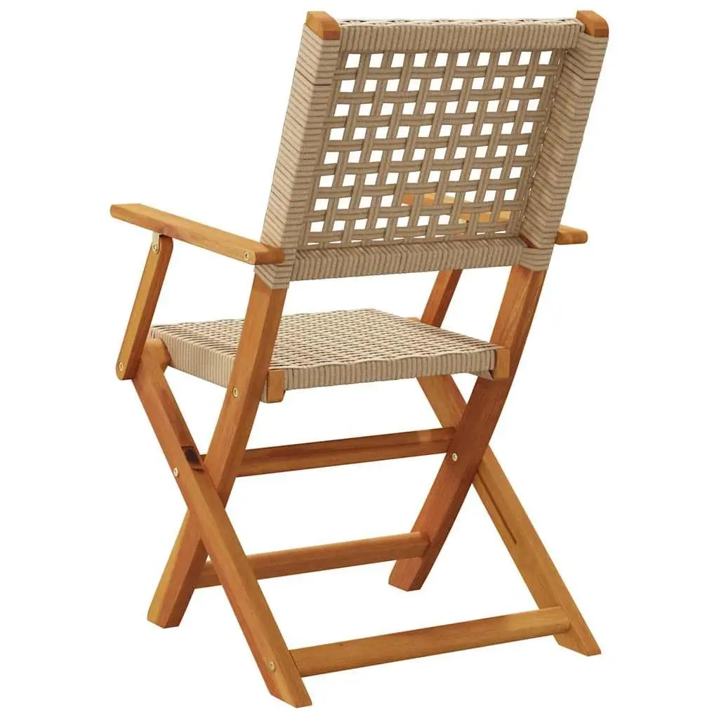 Folding Garden Chairs Outdoor Use 6 Piece Beige Poly Rattan Solid Wood