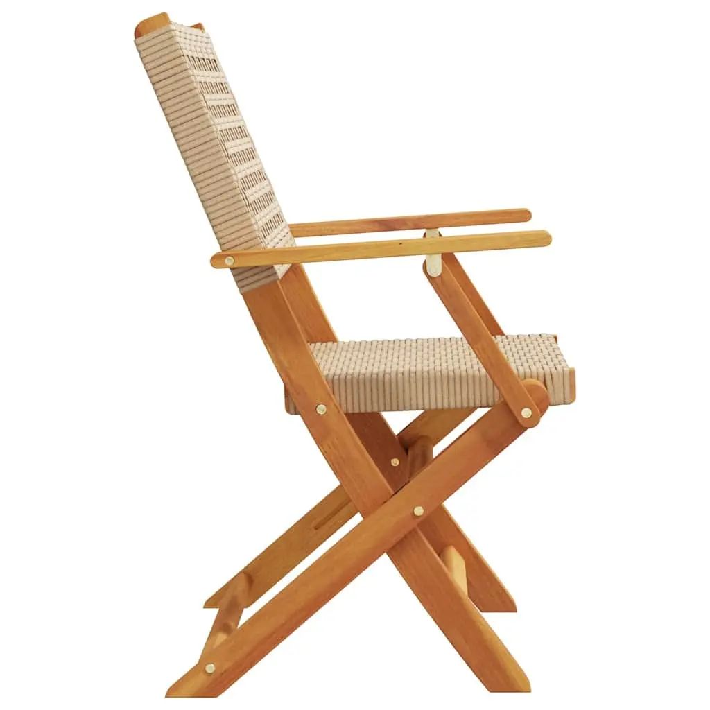 Folding Garden Chairs Outdoor Use 6 Piece Beige Poly Rattan Solid Wood