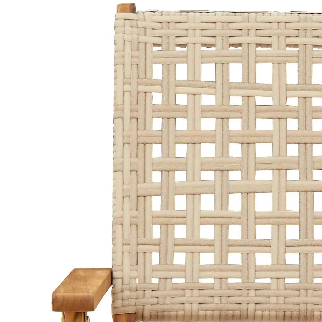 Folding Garden Chairs Outdoor Use 6 Piece Beige Poly Rattan Solid Wood