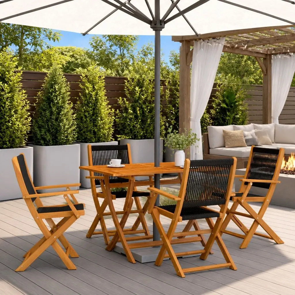 Folding Chairs Outdoor Garden Patio Balcony Black Solid Acacia Wood