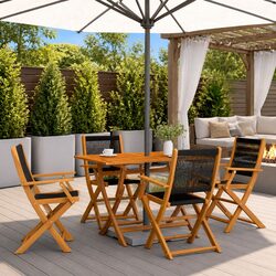 4 Black Folding Chairs in Solid Acacia Wood for Outdoors