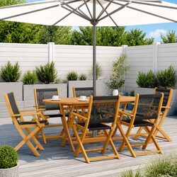 Folding Garden Chairs (Set of 6) - Black Acacia Wood
