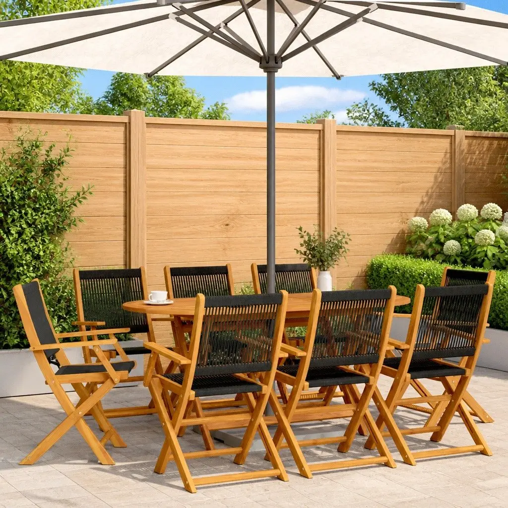 Folding Garden Chairs Set 8 Piece Outdoor Use Black Solid Wood Acacia