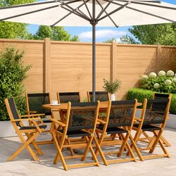 8 Folding Garden Chairs - Solid Acacia Wood, Black Finish
