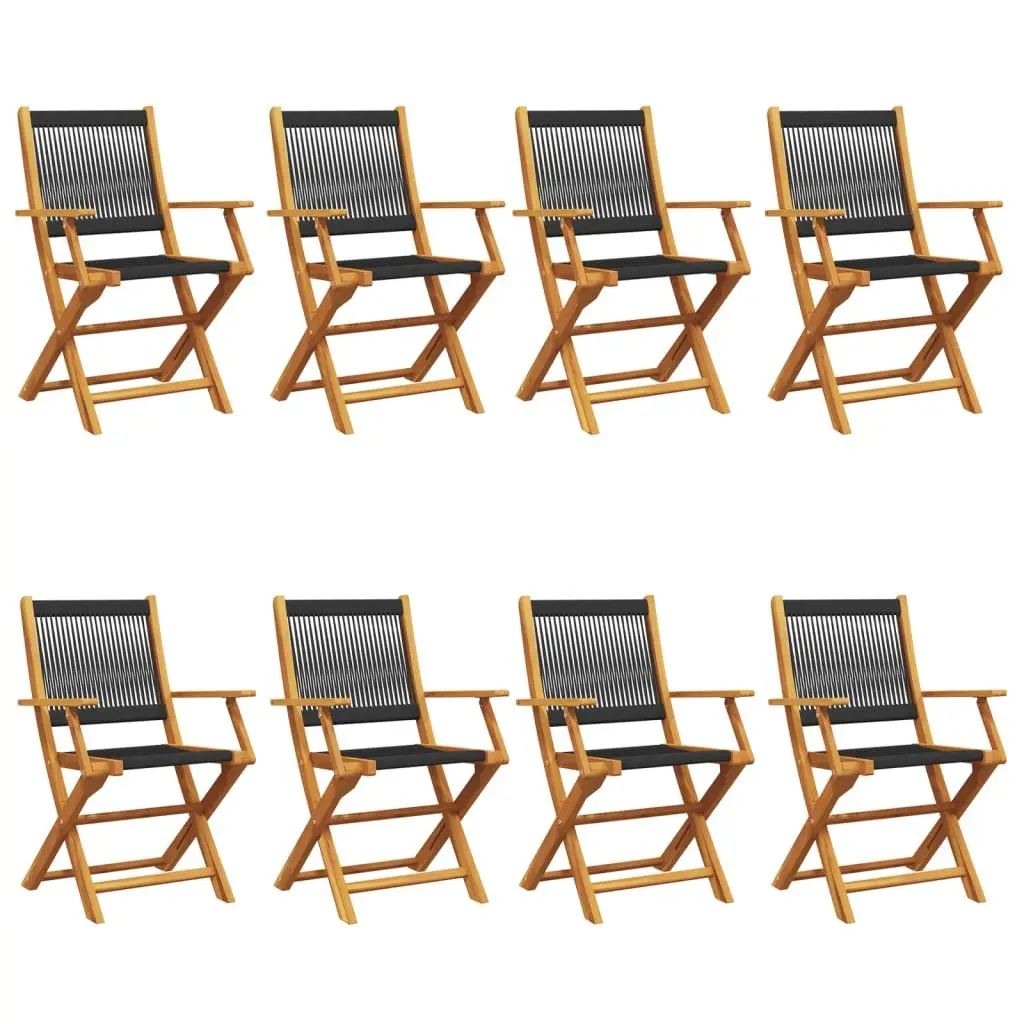 Folding Garden Chairs Set 8 Piece Outdoor Use Black Solid Wood Acacia