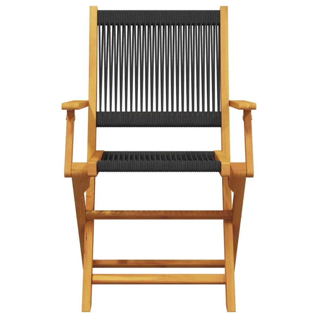Folding Garden Chairs Set 8 Piece Outdoor Use Black Solid Wood Acacia