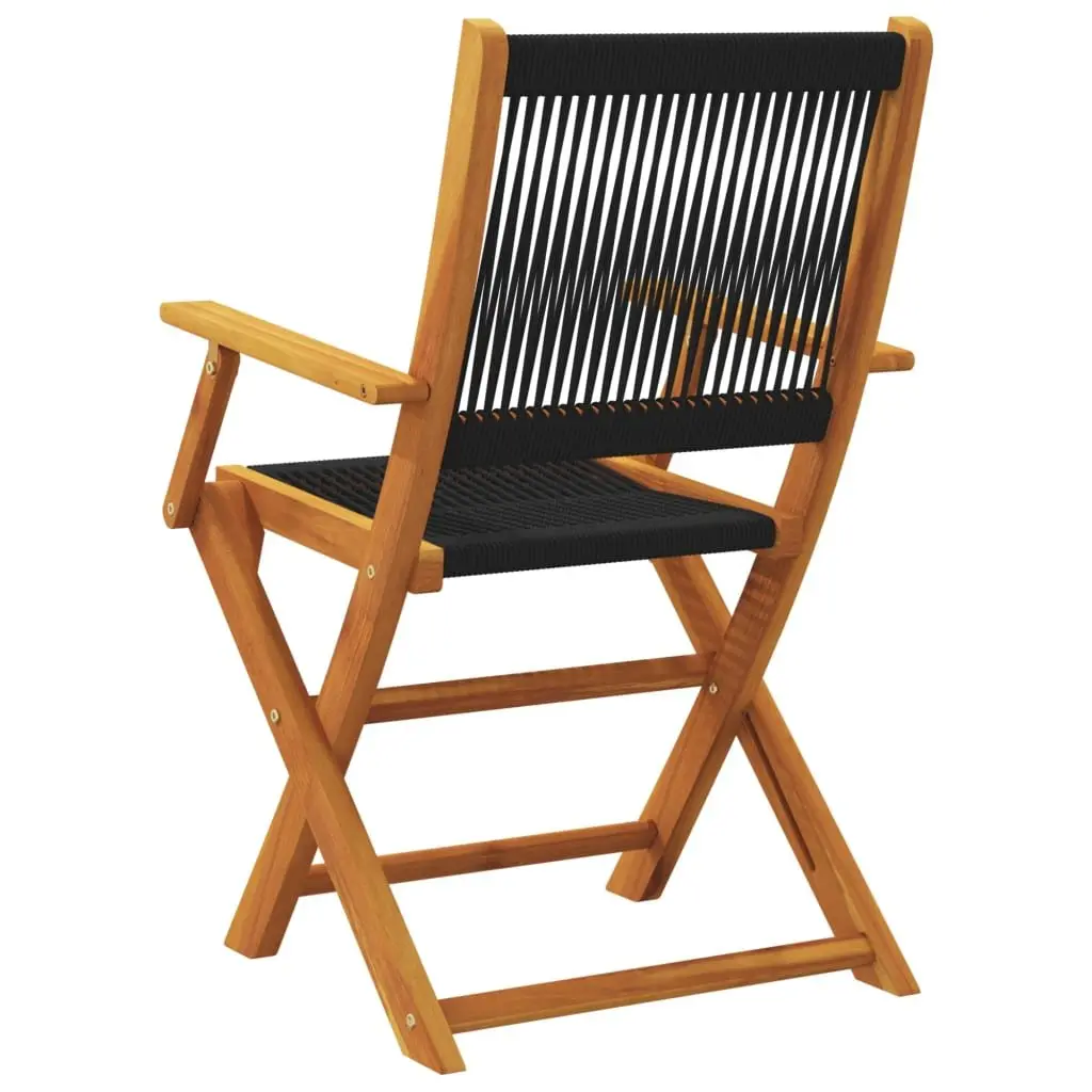 Folding Garden Chairs Set 8 Piece Outdoor Use Black Solid Wood Acacia