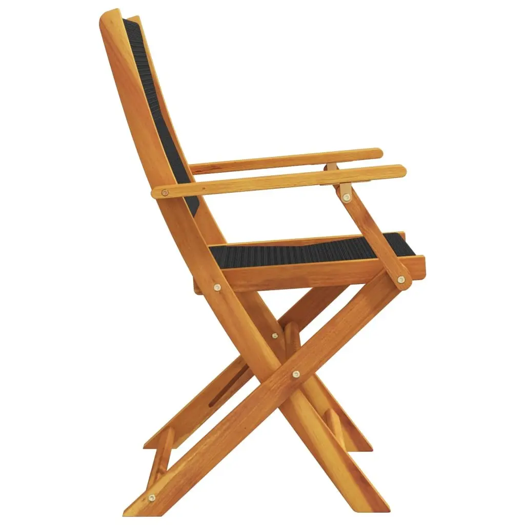 Folding Garden Chairs Set 8 Piece Outdoor Use Black Solid Wood Acacia