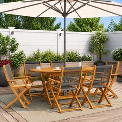 Folding Garden Chairs Set of 6 Grey Acacia Wood Specs