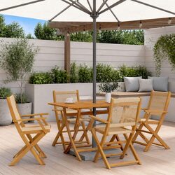 Folding Garden Chairs 4 pcs Beige Outdoor Seating Solid Wood Acacia Patio