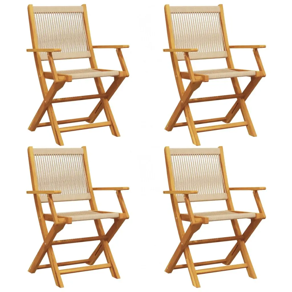 Folding Garden Chairs Outdoor Beige Solid Wood Acacia 4 Piece
