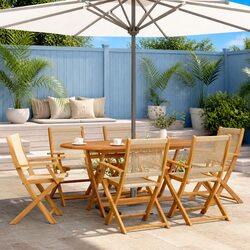 Folding Garden Chairs 6 pcs Beige Solid Wood Acacia Outdoor Seating Patio
