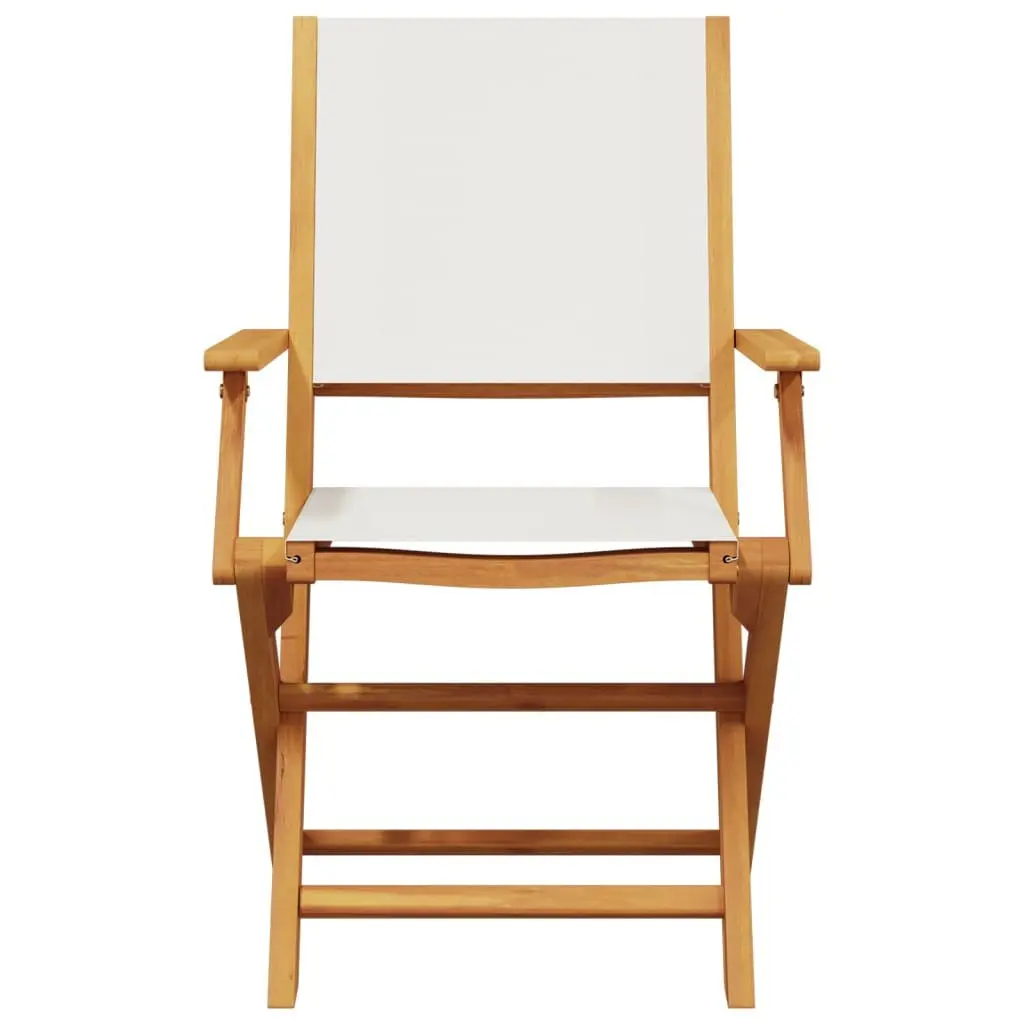 Folding Garden Chairs Set 6 pcs White Fabric Wood Outdoor Seating Patio