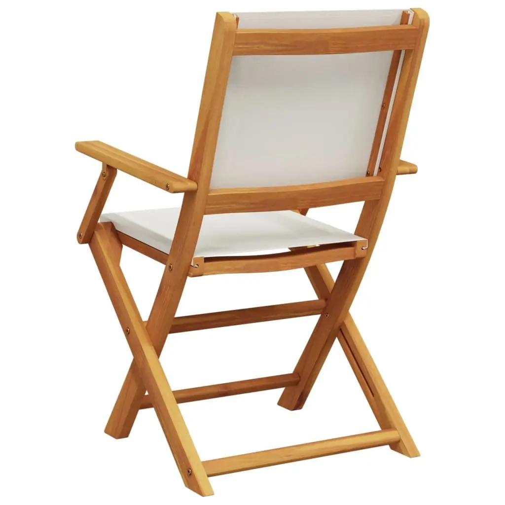 Folding Garden Chairs Set 6 pcs White Fabric Wood Outdoor Seating Patio